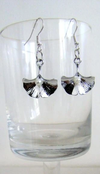 boucles oreilles gingko crochets argent 925 neuves criação – photo 5